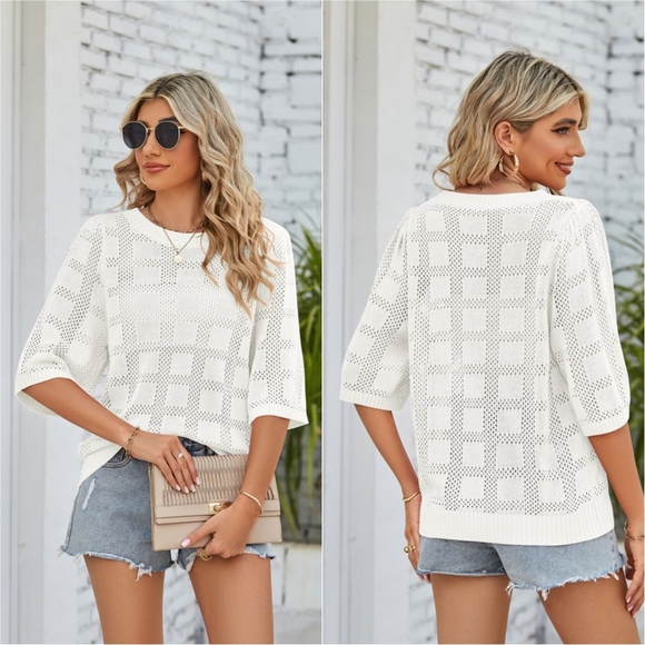 Open Knit Top - White - Picture 2 of 5